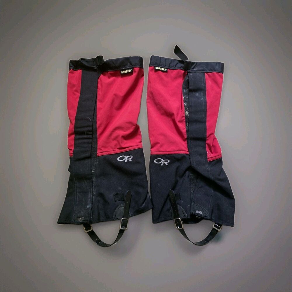 Outdoor Research OR Gaiters Men's Size XL RED Black Vintage Hike Trek USA